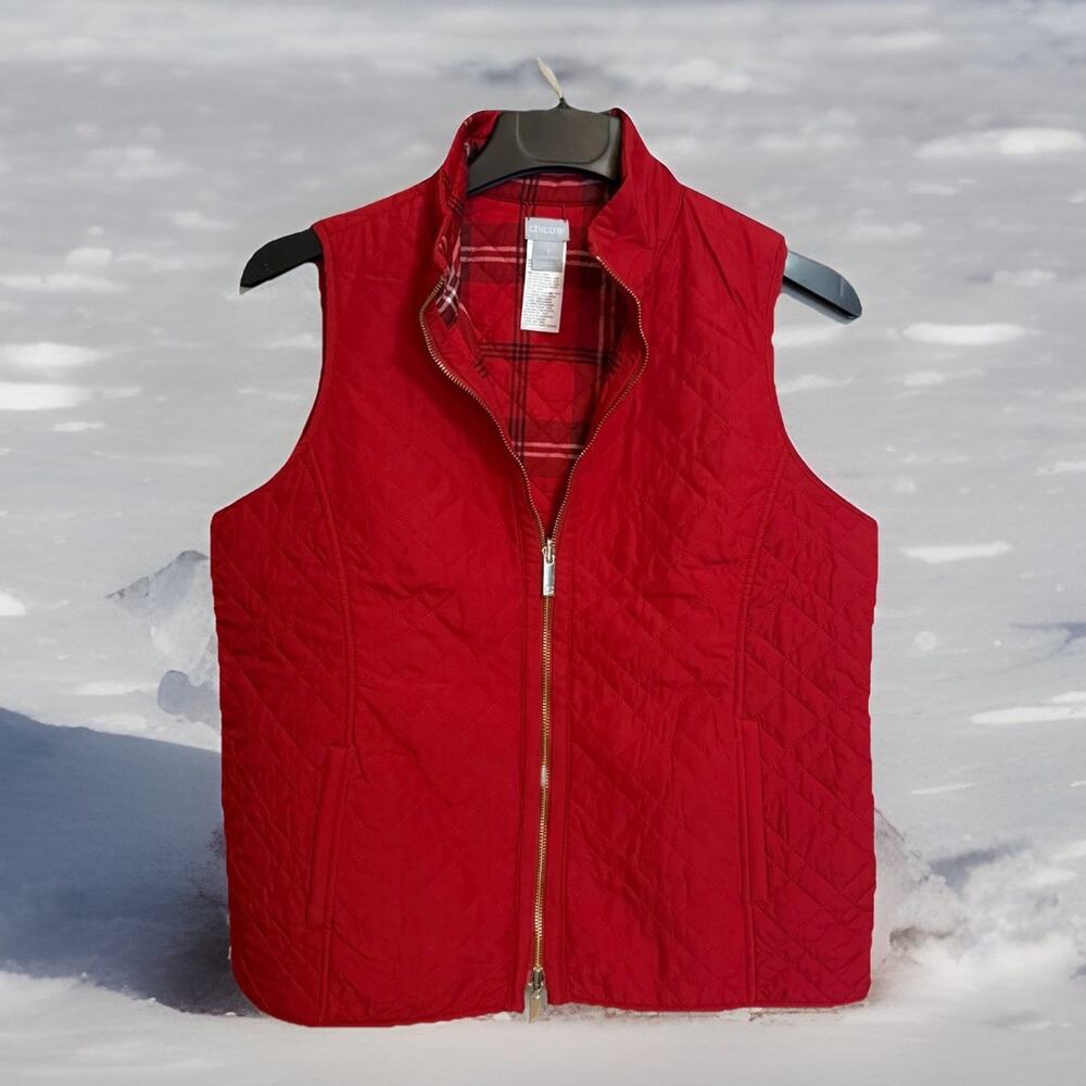 Chico's Bright Red Quilted Zip-Up Vest